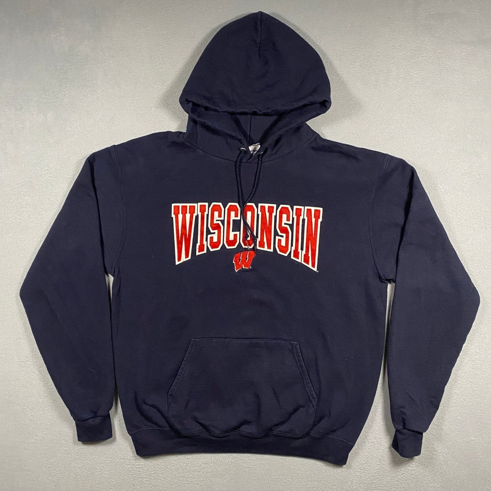 Champion Hoodie Mens Large Navy Blue Wisconsin Badgers Graphic CS2071-190